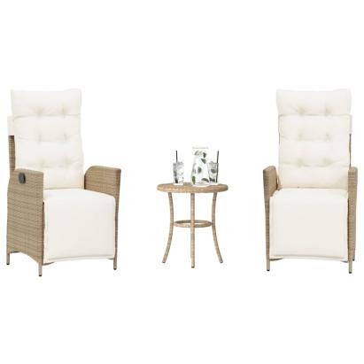 Set bistro cu perne, 3 piese, bej, poliratan GartenMobel Dekor