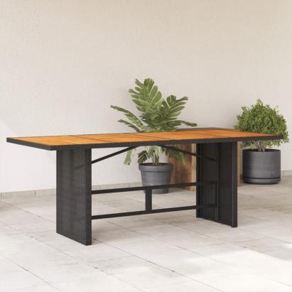 Masă grădină blat din lemn acacia, negru 190x80x74 cm poliratan GartenMobel Dekor