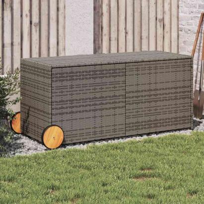 Ladă depozitare de grădină cu roți, gri, 283 L, poliratan GartenMobel Dekor