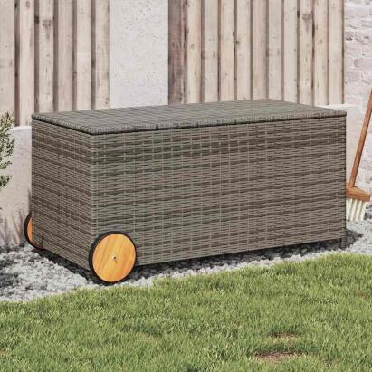 Ladă depozitare de grădină cu roți, gri, 190 L, poliratan GartenMobel Dekor