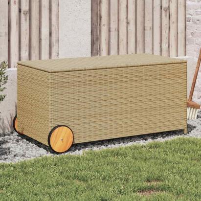 Ladă depozitare de grădină cu roți, bej mix, 190 L, poliratan GartenMobel Dekor