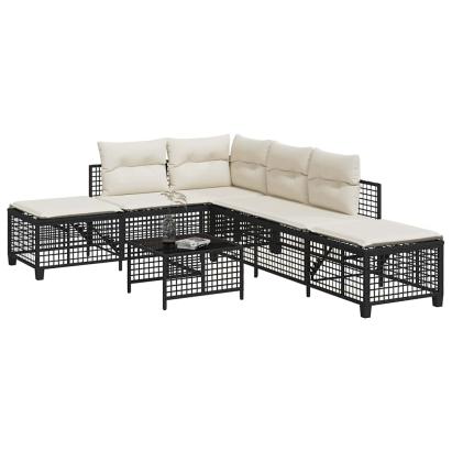 Set mobilier colțar de grădină cu perne 3 piese negru poliratan GartenMobel Dekor