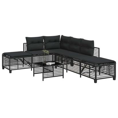 Set mobilier colțar de grădină cu perne 3 piese negru poliratan GartenMobel Dekor