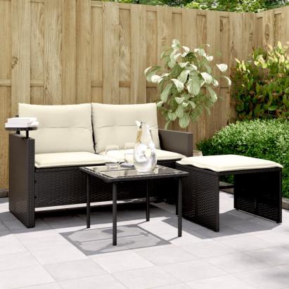 Set mobilier de grădină cu perne, 3 piese, negru, poliratan GartenMobel Dekor