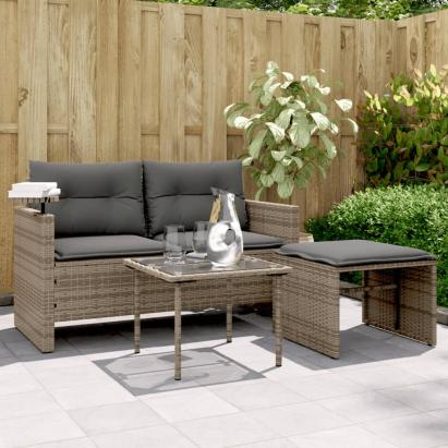 Set canapea de grădină cu perne, 3 piese, gri, poliratan GartenMobel Dekor