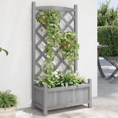 Jardinieră cu spalier, gri, lemn masiv de brad GartenMobel Dekor