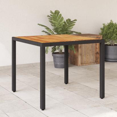 Masă grădină, blat din lemn acacia, negru 90x90x75 cm poliratan GartenMobel Dekor