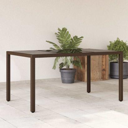 Masă de grădină cu blat din sticlă maro 150x90x75 cm, poliratan GartenMobel Dekor