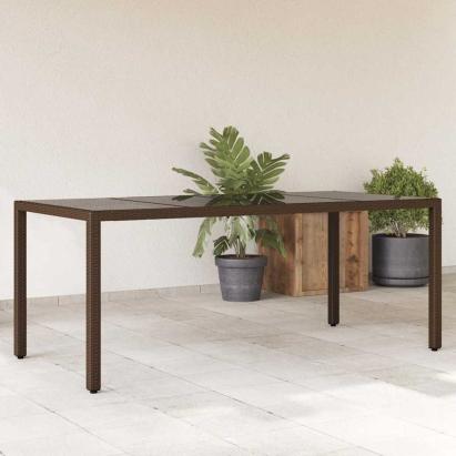 Masă de grădină cu blat din sticlă maro 190x90x75 cm poliratan GartenMobel Dekor