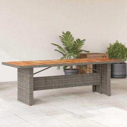Masă grădină, blat din lemn acacia, gri, 240x90x75 cm poliratan GartenMobel Dekor