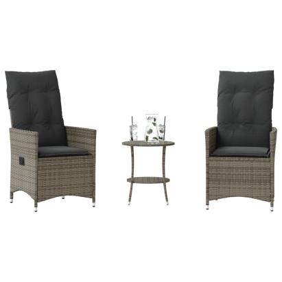 Set bistro de grădină cu perne, 3 piese, gri, poliratan GartenMobel Dekor