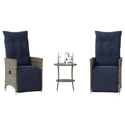 Set bistro 3 piese cu perne, gri, poliratan GartenMobel Dekor