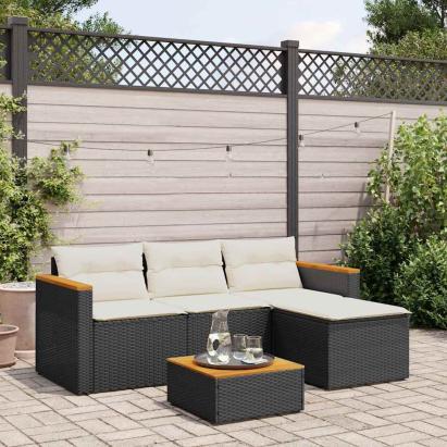 Set mobilier de grădină cu perne, 3 piese, negru, poliratan GartenMobel Dekor