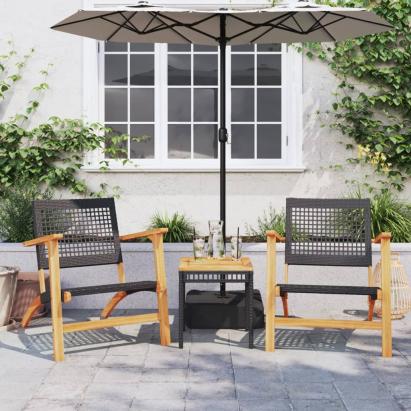 Set mobilier bistro, 3 piese, poliratan negru/lemn de acacia GartenMobel Dekor