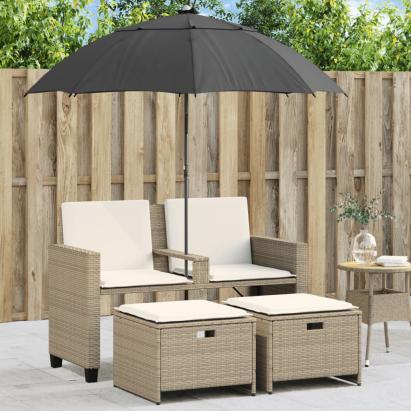 Canapea de grădină cu 2 locuri/umbrelă/taburete bej poliratan GartenMobel Dekor