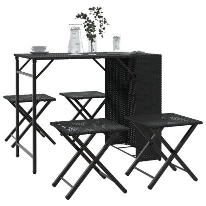 Set mobilier de grădină, pliabil, 5 piese, negru, poliratan  GartenMobel Dekor