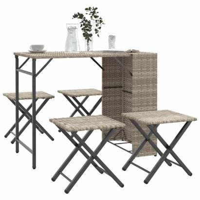 Set mobilier de grădină, pliabil, 5 piese gri deschis poliratan  GartenMobel Dekor