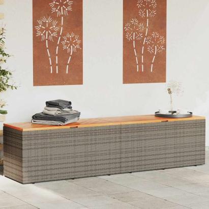 Ladă depozitare grădină gri 220x50x54 cm poliratan lemn acacia GartenMobel Dekor