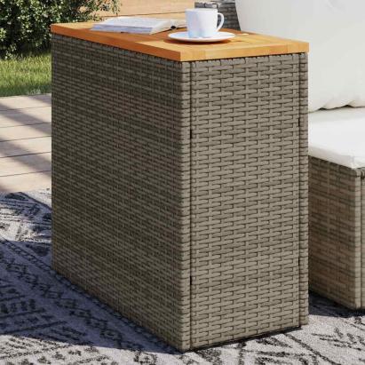 Masă laterală de grădină blat lemn gri 58x27,5x55 cm poliratan GartenMobel Dekor