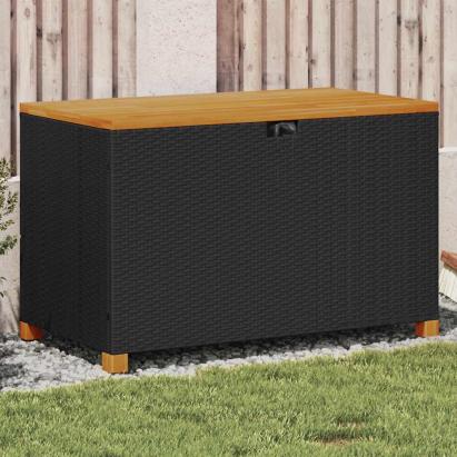 Ladă depozitare grădină negru 110x55x63cm lemn acacia poliratan GartenMobel Dekor