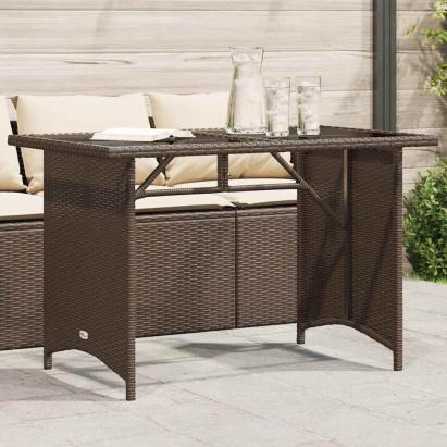 Masă de grădină cu blat din sticlă maro 110x68x70 cm poliratan GartenMobel Dekor