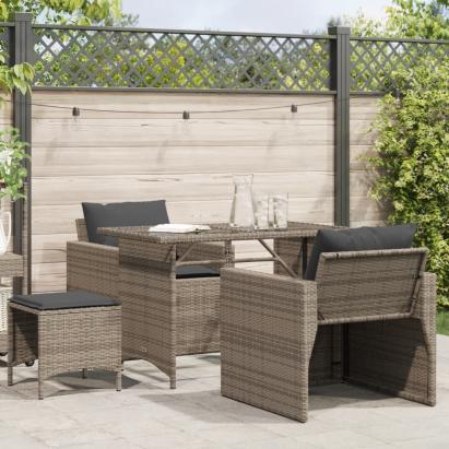 Set canapea de grădină cu perne, 4 piese, gri, poliratan GartenMobel Dekor