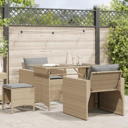 Set canapele de grădină, 4 piese, cu perne, bej, poliratan GartenMobel Dekor