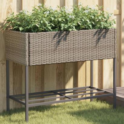 Jardinieră de grădină cu raft, gri, poliratan GartenMobel Dekor