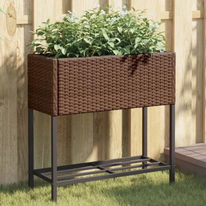 Jardinieră de grădină cu raft, maro, poliratan GartenMobel Dekor