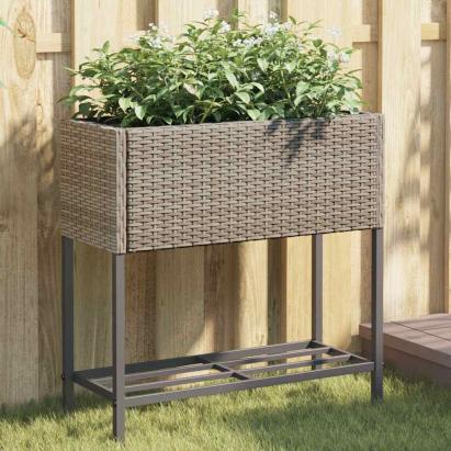 Jardinieră de grădină cu raft, gri, poliratan GartenMobel Dekor