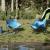 Scaune de camping cu buzunar, pliabile, 2 buc., albastru aprins GartenMobel Dekor