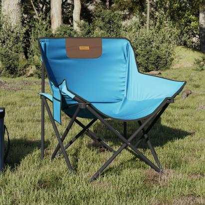 Scaune de camping cu buzunar, pliabile, 2 buc., albastru aprins GartenMobel Dekor