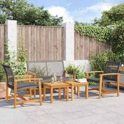 Set mobilier de grădină, 5 piese, poliratan negru/lemn acacia GartenMobel Dekor