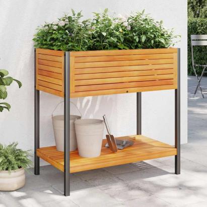 Jardinieră de grădină cu raft 80x45x80cm lemn masiv acacia/oțel GartenMobel Dekor