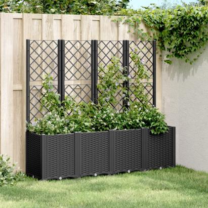 Jardinieră de grădină cu spalier, negru, 160x40x140 cm, PP GartenMobel Dekor