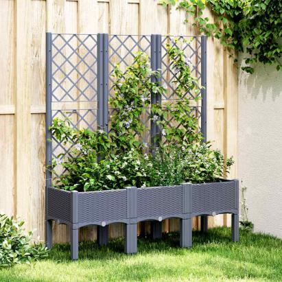 Jardinieră de grădină cu spalier, albastru gri, 120x40x142 cm, PP GartenMobel Dekor