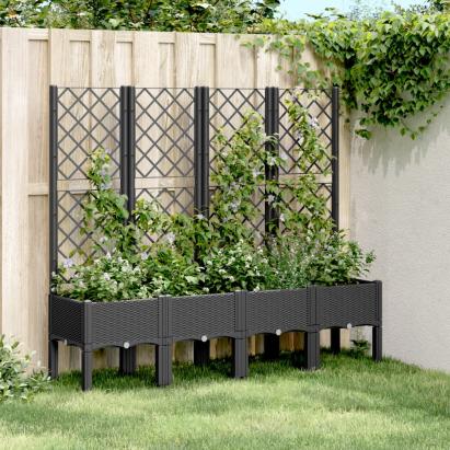 Jardinieră de grădină cu spalier, negru, 160x40x142 cm, PP GartenMobel Dekor