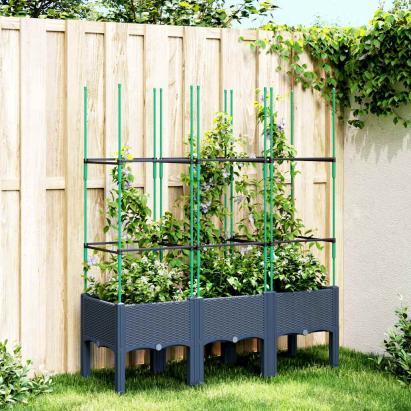 Jardinieră de grădină cu spalier, albastru gri, 120x40x142,5 cm, PP GartenMobel Dekor