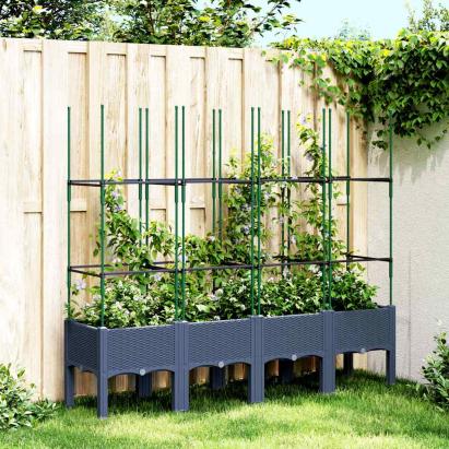 Jardinieră de grădină cu spalier, albastru gri, 160x40x142,5 cm, PP GartenMobel Dekor