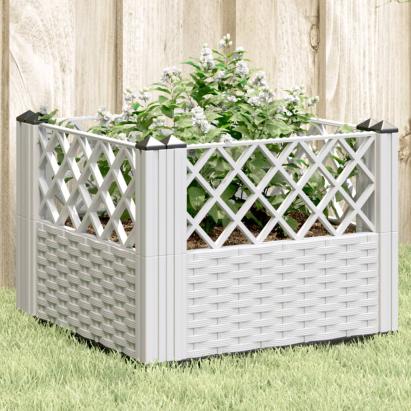 Jardinieră de grădină cu țăruși, alb, 43,5x43,5x43,5 cm, PP GartenMobel Dekor