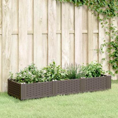 Jardinieră de grădină cu țăruși, maro, 125x40x28,5 cm, PP GartenMobel Dekor