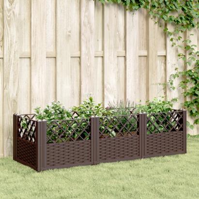 Jardinieră de grădină cu țăruși, maro, 123,5x43,5x43,5 cm, PP GartenMobel Dekor