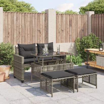 Set canapele de grădină cu perne, 4 piese gri, poliratan/sticlă GartenMobel Dekor