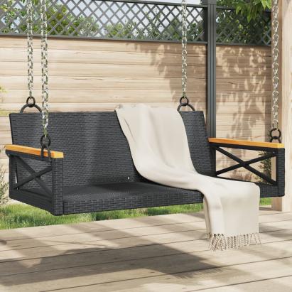 Bancă de balansoar, negru, 109x62x40 cm, poliratan GartenMobel Dekor