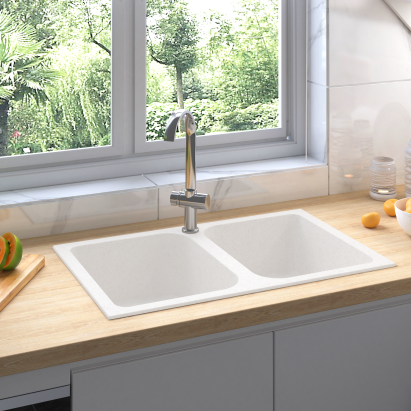 Chiuvetă de bucătărie Alb 76 x 48 x 30 cm Quartz și rășină GartenMobel Dekor
