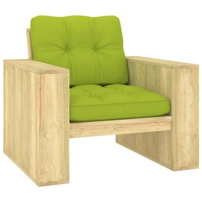 Scaun de grădină cu perne verde aprins, lemn de pin tratat GartenMobel Dekor