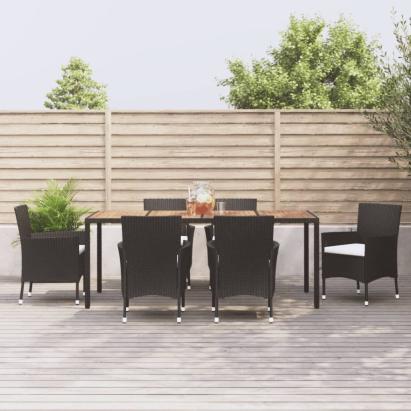Set mobilier de grădină cu perne, 7 piese, negru, poliratan GartenMobel Dekor