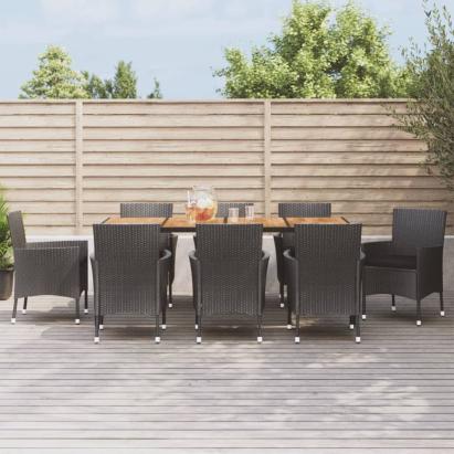 Set mobilier de grădină cu perne, 9 piese, negru, poliratan GartenMobel Dekor