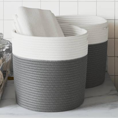Coșuri de depozitare 2 buc. gri și alb Ø28x28 cm bumbac GartenMobel Dekor