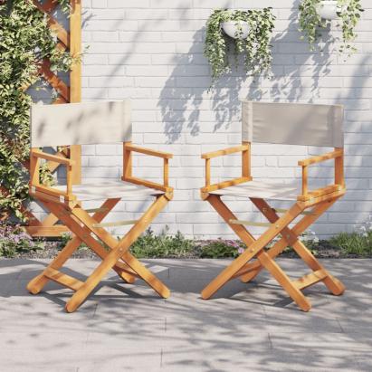 Scaune director pliante, 2 buc., alb crem, material textil GartenMobel Dekor